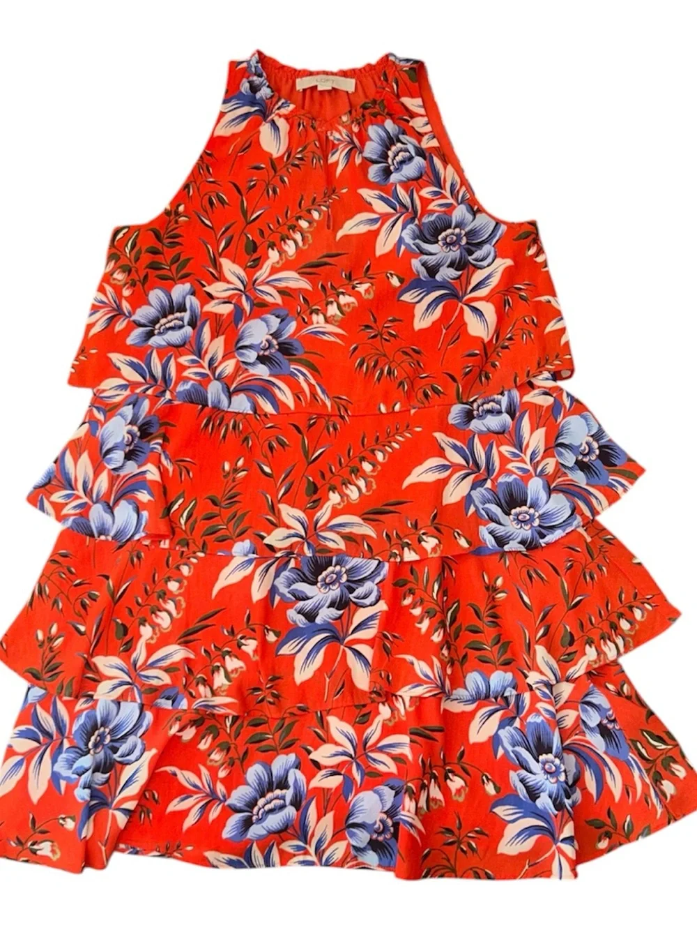 LOFT Floral Tiered Ruffle Mini Dress Size M